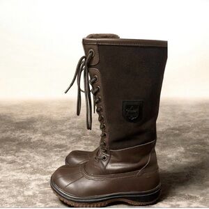 ATELIER NOIR BROWN SHEARLING & LEATHER LACE UP BOOTS